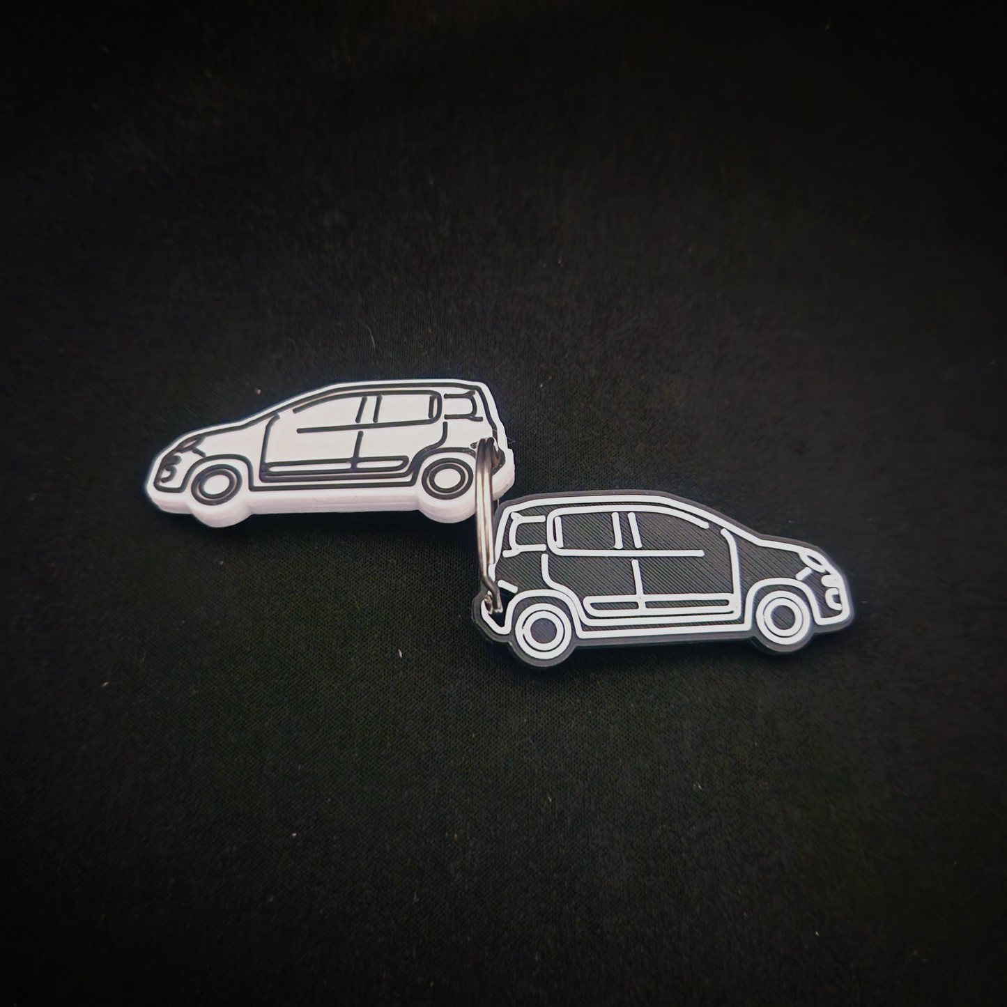 black and white fiat panda keyring
